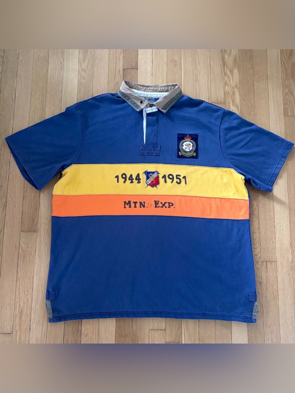 Vintage Polo Ralph Lauren 1944 Nepal Mountain Expedition Rugby Shirt Blue 3XLT